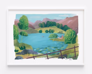 Loughrigg Tarn landscape Illustration wall print