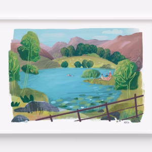 Loughrigg Tarn landscape Illustration wall print