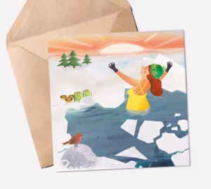 Ice Swimming Sunset Illustrated Greeting Card
